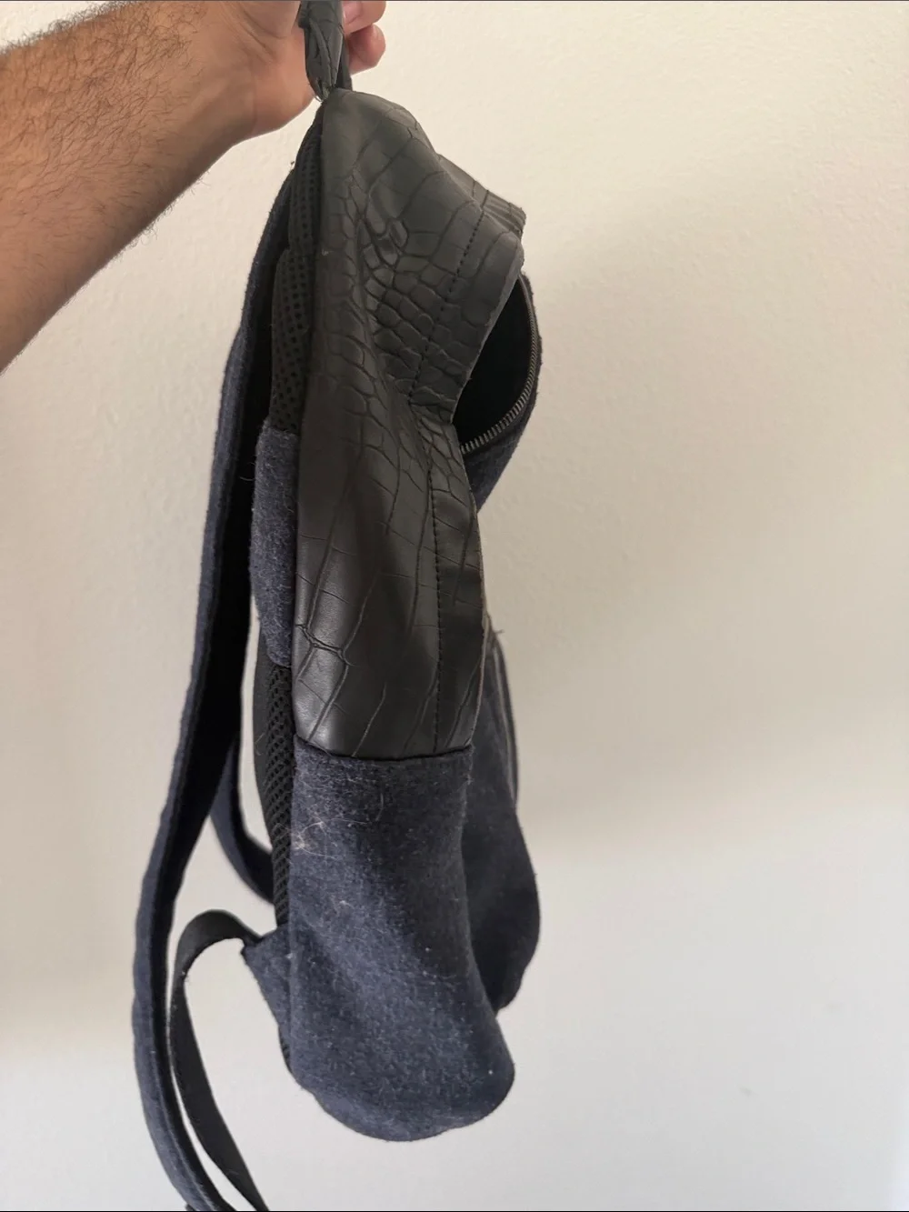 Ted Baker London Black Wool & Faux-Croc Accent Backpack
